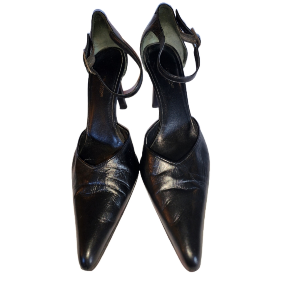 CASUAL CORNER BLACK LEATHER ANKLE STRAP HEELS MADE IN ITALY - Picture 2 of 11